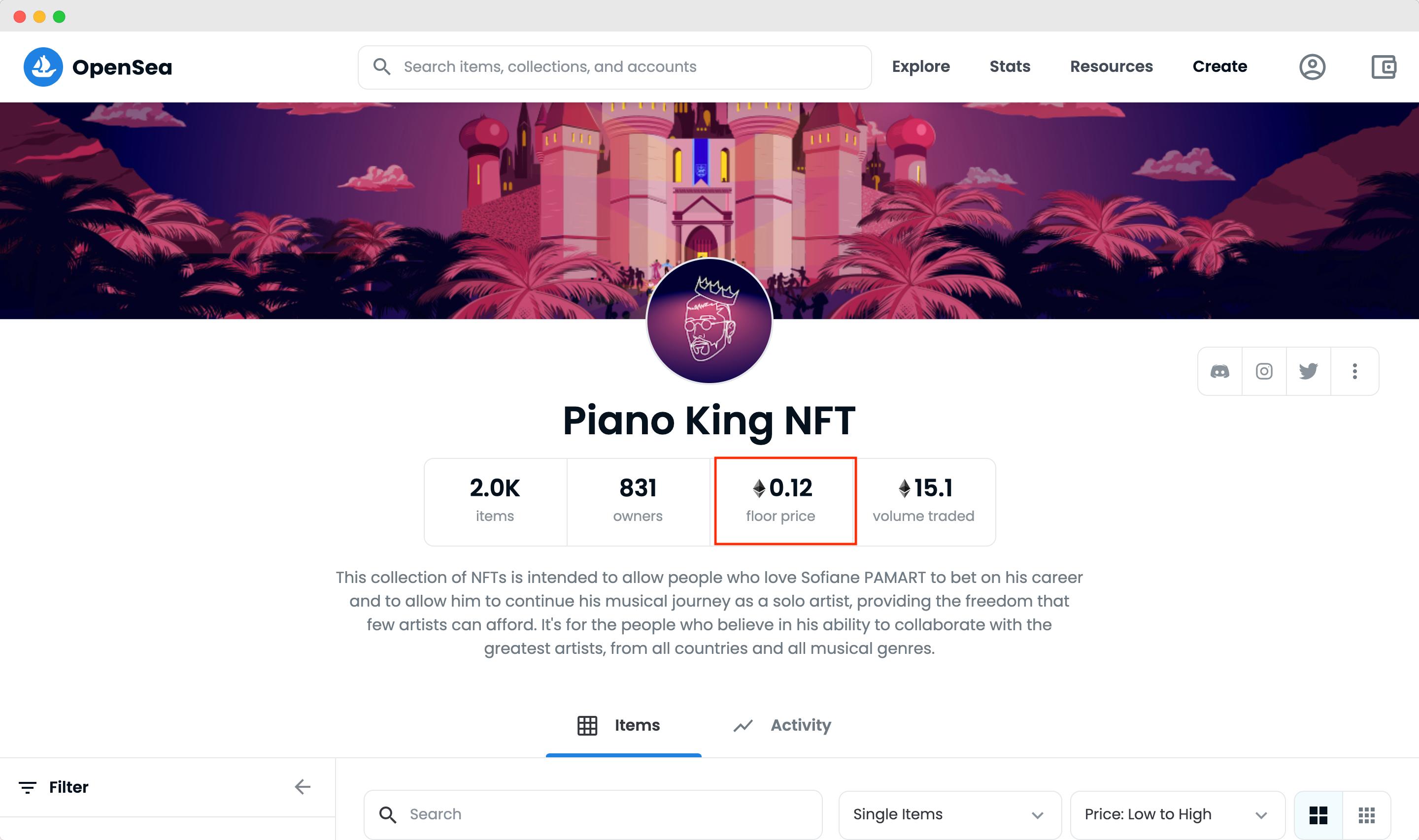 Floor Price Piano King NFT