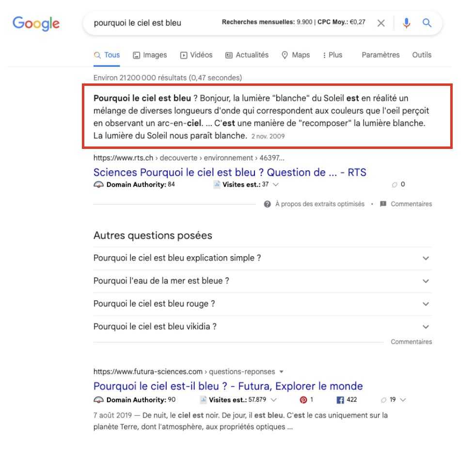exemple featured snippet