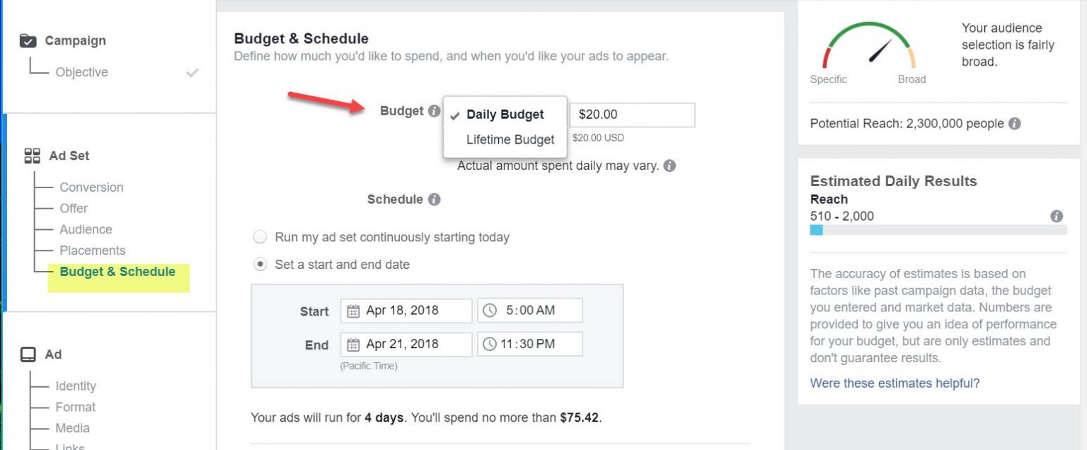 Exemple d'établissement de budget d'une campagne publicitaire Facebook